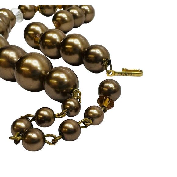 Vintage Lisner Necklace Choker Beaded Strand AB Crystal, Brown, Gold Tone 16 in - Picture 4 of 14